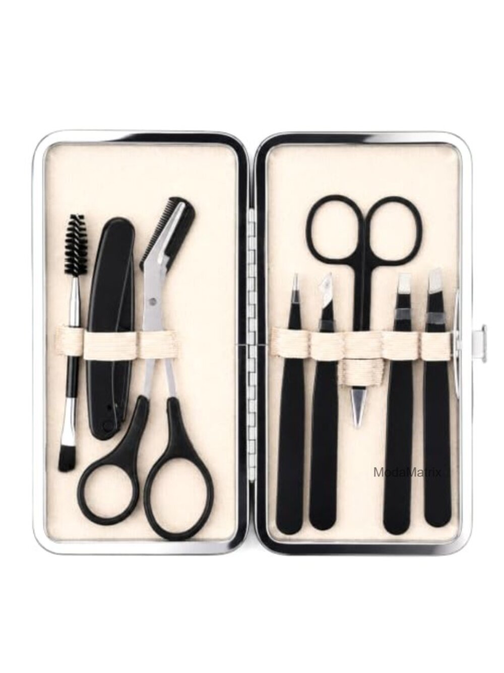 8-in-1 Eyebrow Grooming Kit Stainless Steel Tweezers Scissors Razor Brush